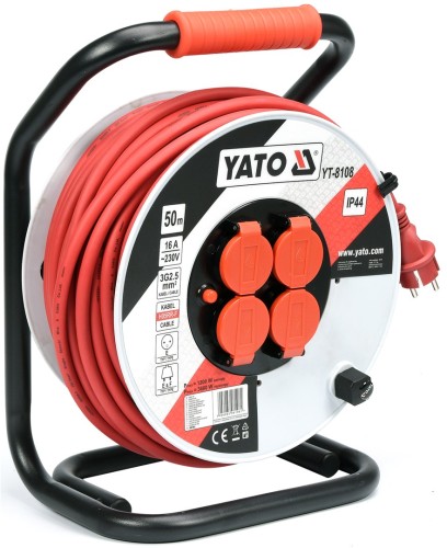 Yato YT-8108 rozgałęziacz 50 m 4 x gniazdo sieciowe Wewnątrz/Na wolnym powietrzu Czarny, Czerwony, Biały - 2206866