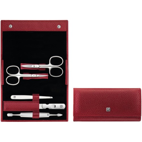 Zestaw do manicure Zwilling Classic Inox – czerwone, skórzane etui, 5 elementów - Czerwony - 1890263