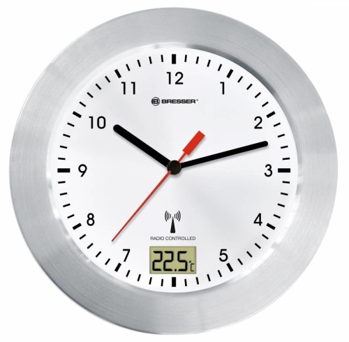 Bresser Optics MYTIME BATH RC Zegar kwarcowy Okrągły Srebrny, Biały - 2360913