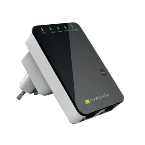 Techly I-WL-REPEATER2 router bezprzewodowy Fast Ethernet Czarny, Biały - 2247973