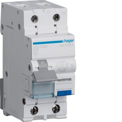 HAGER WYŁĄCZNIK RÓŻ.PRĄDOWY 1P+N 6KA B (ADC916D) - 2415901