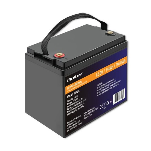 QOLTEC AKUMULATOR LIFEPO4 LITOWO-ŻELAZOWO-FOSFORANOWY | 12.8V | 150AH | 1920WH | BMS - 1635003