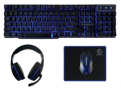 Zestaw przewodowy klawiatura + mysz + pad + słuchawki Rebeltec SHERMAN Gaming USB czarny podświetlany - 2421976