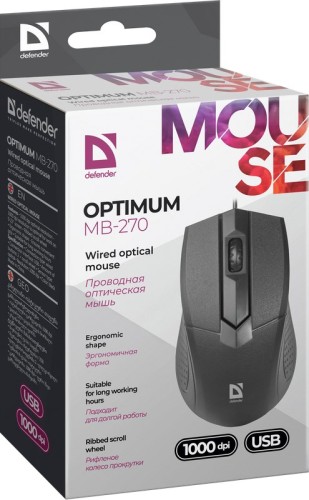 Mysz przewodowa Defender OPTIMUM MB-270 OPTICAL 1000dpi 3P czarna - 2422101