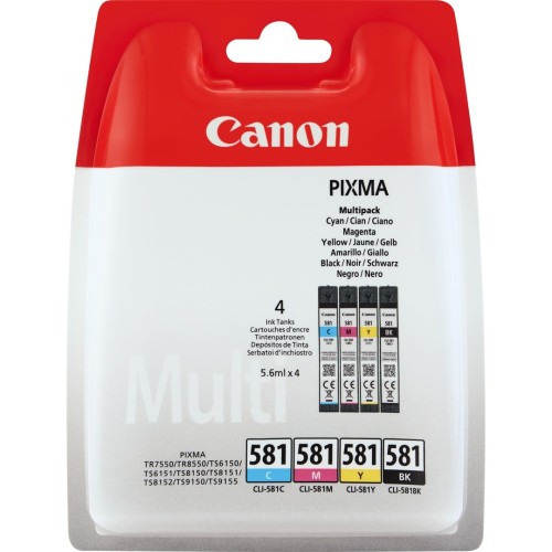 Canon CLI-581 Multipack nabój z tuszem Oryginalny Czarny, Cyjan, Purpurowy, Żółty - 1934031