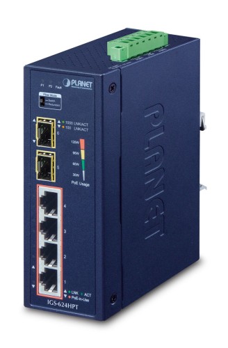PLANET IGS-624HPT łącza sieciowe Nie zarządzany Gigabit Ethernet (10/100/1000) Obsługa PoE Niebieski - 2248097