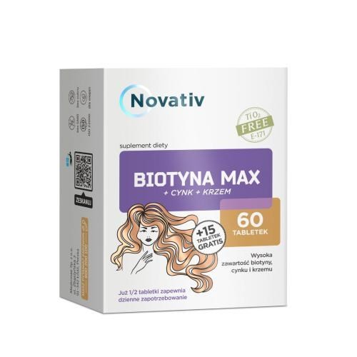 Novativ Biotyna MAX+Cynk+Krzem 60 tabletek + 15 tabletek gratis - 2433877