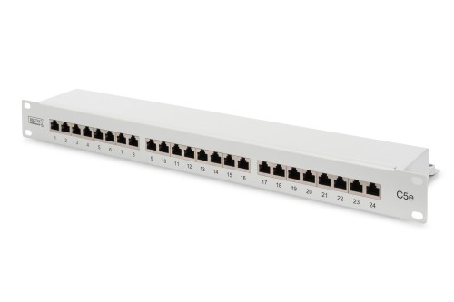 Digitus Panel krosowy (patch panel) 19'' 24x RJ45, LSA poziom, kat.5e, ekranowany, 1U, szary, prowadnica kabli - 1930801