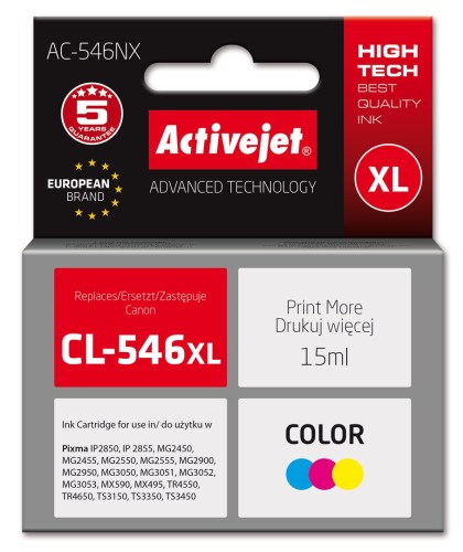 Activejet AC-546NX Tusz (zamiennik Canon CL-546XL; Supreme; 15 ml; kolor: czerwony, niebieski, żółty) - 2436294