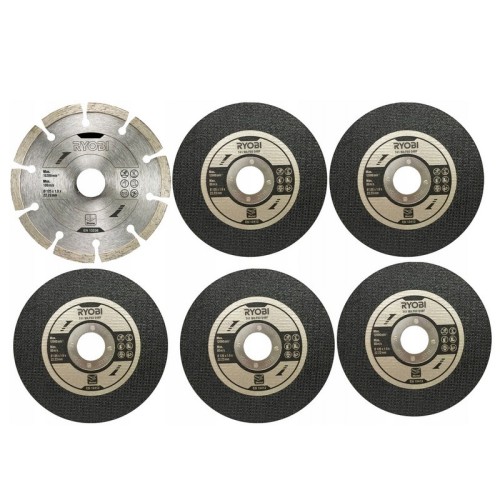 144645 RYOBI 6-sztukowy zestaw tarcz do szlifierki kątowej 125 mm: - 2406131