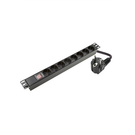 SOMI Networks | 1U, 19”, 8x Schuko PDU Power Panel | PDU08SAS | Black | With Switch; No Protection; Schuko Input; Cord 1.8m - 2429413