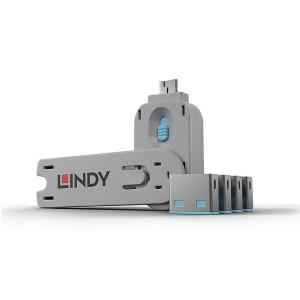 Blokada portów USB LINDY 4 szt Port Locks 4x +Key Blue