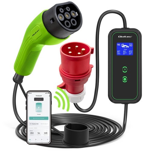 Qoltec 52478 Mobilna ładowarka do samochodu elektrycznego EV z regulacją 2w1 Typ2 | 11kW | CEE 5 PIN | Wi-fi| LCD | 3 fazy | Przenośna | Wallbox | 5m - 2327081
