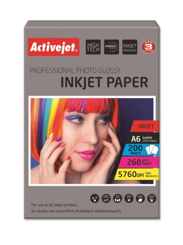 Activejet AP6-260GR200 Papier fotograficzny błyszczący; idealny do wydrukowania zdjęć, kolorowego wspomnienia, 10x15; (A6; 200 szt.) - 820007
