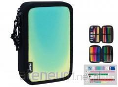 Piórnik 2-poziomowy z wyposażeniem SUNSET czarno - zielony 081264SNK1GR MILAN - 2452220