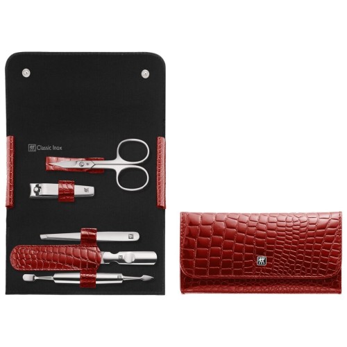 Zestaw podróżny do manicure Zwilling Classic Inox – skórzane etui, 5 elementów - Czerwony - 1890264