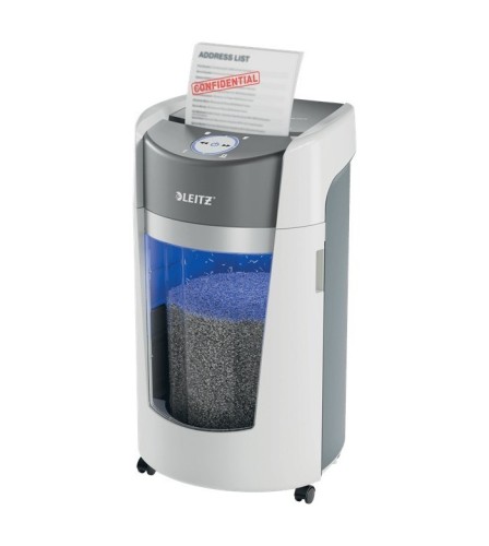 Niszczarka LEITZ IQ OptiMax Office 35 L, P-5, Ścinki 2x15, Automatyczny Start/Stop, Funkcja cofania, Obrotowy pojemnik - 33% większa pojemność na ścinki - 2469609