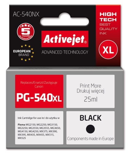 Activejet AC-540NX Tusz (zamiennik Canon PG-540XL; Supreme; 25 ml; czarny) - 2466250