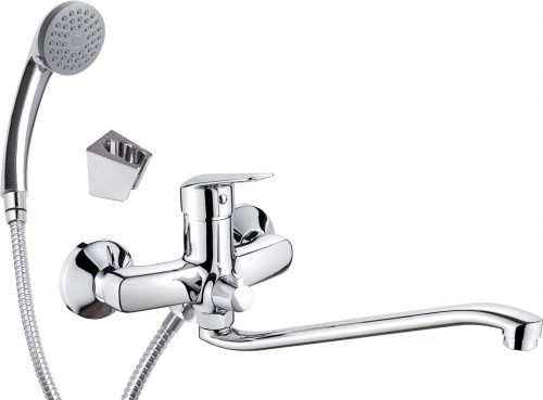 Bateria umywalkowa ścienna z wydłużoną wylewką - podłączenie na wąż i zestaw natryskowy BMO_057M 5908212095621 - 2256642