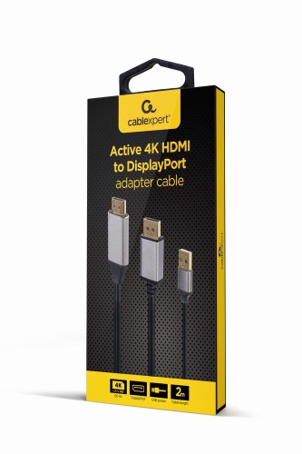GEMBIRD AKTYWNY KONWERTER SYGNAŁU HDMI 4K NA DISPLAYPORT 2M, CZARNY - 1912035