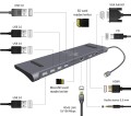 GEMBIRD MULTI ADAPTER TYP-C 11W1 (HUB USB + HDMI + VGA + PD + CZYTNIK KART + LAN + AUDIO 3,5 MM), SZARY - 2480841