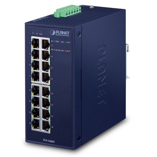 PLANET IGS-1600T łącza sieciowe Nie zarządzany L2 Gigabit Ethernet (10/100/1000) Niebieski - 2481104