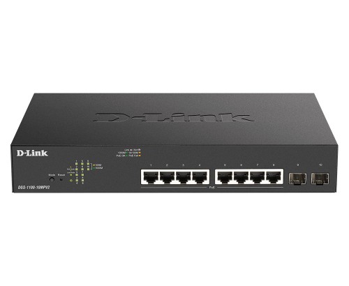 D-Link DGS-1100-10MPV2 Zarządzany L2 Gigabit Ethernet (10/100/1000) Obsługa PoE 1U Czarny - 1889878