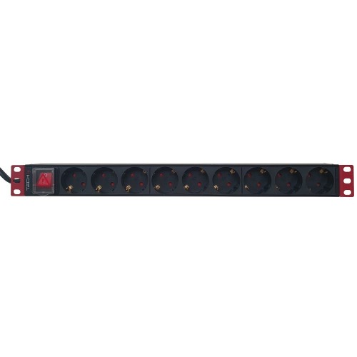 Techly I-CASE STRIP-91UD rozdzielacz zasilania PDU 9 x gniazdo sieciowe 1U Czarny, Czerwony - 2140184