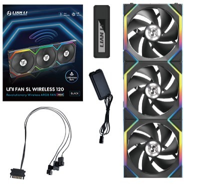Wentylator Lian Li LULI-091 UNI FAN SL, ARGB, PWM, 3x, 120mm, Bezprzewodowe sterowanie za pomocą kontrolera 2.4GHz, czarny - 2479487