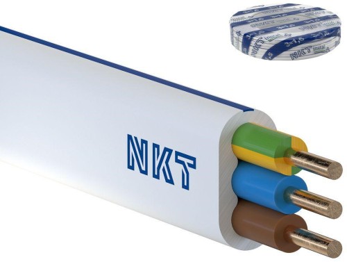 Przewód instalacyjny płaski drut 450/750V klasa 1 YDYP 3X1.5 ŻO NKT biały - 2398244