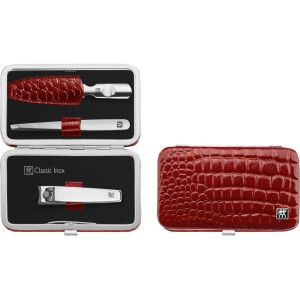 ZWILLING CLASSIC INOX Zestaw podróżny - czerwone skórzane etui, 3 elementy
