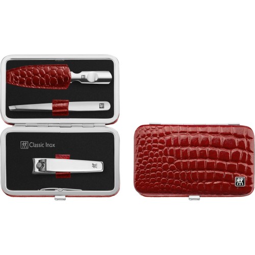 ZWILLING CLASSIC INOX Zestaw podróżny - czerwone skórzane etui, 3 elementy - 1890274