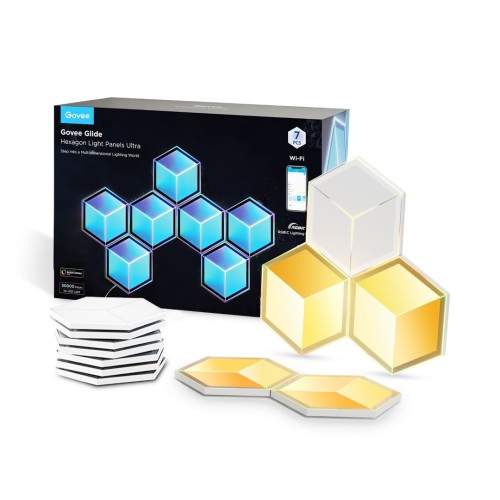 Govee H606A Glide Hexagon Light Panels Ultra 7-pack | Oświetlenie LED | RGBIC, 2.4GHz Wi-Fi, Bluetooth - 2262315
