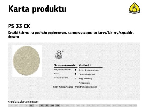 KLINGSPOR KRĄŻEK ŚCIERNY SAMOPRZYCZEPNY 225mm  PS33CK gr.120 /50szt. - 2462336