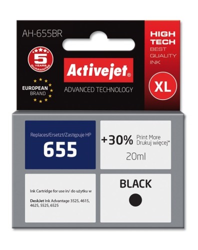 Tusz Activejet AH-655BR (zamiennik HP 655 CZ109AE; Premium; 20 ml; czarny) (WYPRZEDAŻ) - 2495559