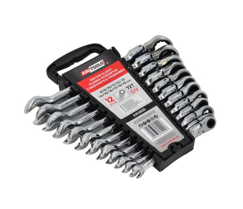 AW Klucz płasko-oczkowy z grzechotką przegubaną, kpl. 12 sztuk 8-19 mm - 2503005
