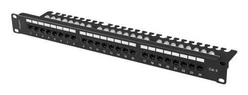 Patch Panel 24 port 1U 19" Kat.6 UTP z organizerem kablowym czarny Lanberg - 2465426