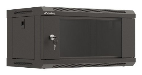 Szafa instalacyjna rack wisząca 19" 4U 540x350 czarna drzwi przeszklone LANBERG (flat pack) - 2465608