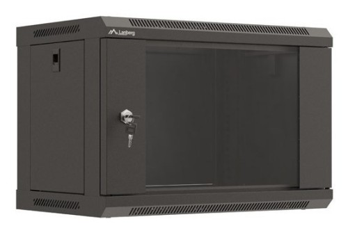 Szafa instalacyjna rack wisząca 19" 6U 540x350 czarna drzwi przeszklone LANBERG (Flat Pack) - 2465602