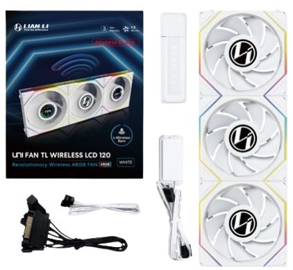Wentylator Lian Li UNI FAN TL Wireless LCD Lüfter, ARGB, PWM, 3er-Pack inkl. Controller - Reverse Blade, 120 mm, weiß - 2509572
