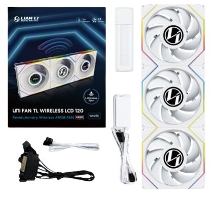 Wentylator Lian Li UNI FAN TL Wireless LCD Lüfter, ARGB, PWM, 3er-Pack inkl. Controller - 120 mm, biały - 2509584