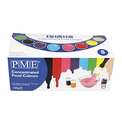 PME Paste Colour 8 Colour Set 200 g Pasta (substancja) Czarny, Niebieski, Brązowy, Zielony, Różowy, Fioletowy, Czerwony, Żółty Sztuczne substancja do barwienia żywności - 2520190