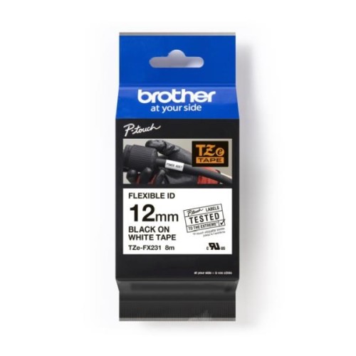 Taśma Brother TZe-FX231 12mm x 8m (TZEFX231) - biała, czarny nadruk - 2527890