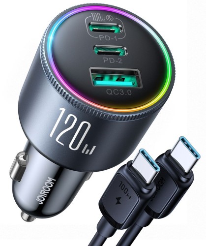 Ładowarka samochodowa Joyroom JR-CCN07 120W 5.0A PD 3.0 QC 3.0 1x USB-A 2x USB-C + kabel - 2274717