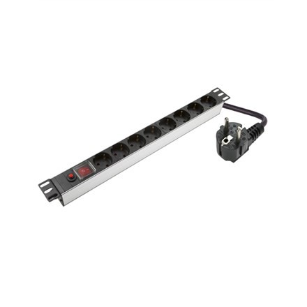 Sieci SOMI | Aluminiowy panel zasilający 1U, 19", 8x Schuko | PDU08SASO | Srebro | Z przełącznikiem i zabezpieczeniem przeciwprzepięciowym; Wejście Schuko; Przewód 1,8 m - 2537222