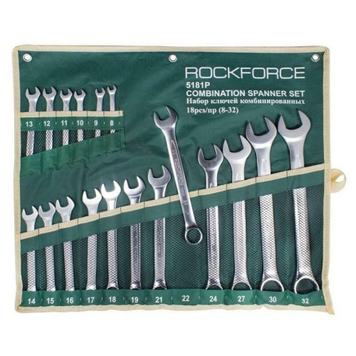 ROCKFORCE KLUCZ PŁASKO-OCZKOWY kpl.18el. (8-32mm) - 2538092