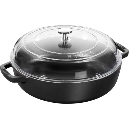 Patelnia żeliwna z dwoma uchwytami i pokrywką Staub - 28 cm, Czarny - 1941190