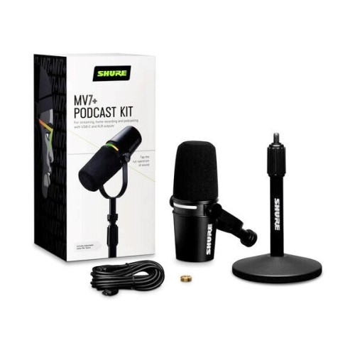 Shure MV7+-K-BNDL - Mikrofon lektorski/wokalny ze złączem XLR/USB-C Czarny + statyw biurkowy GATOR - 2543462