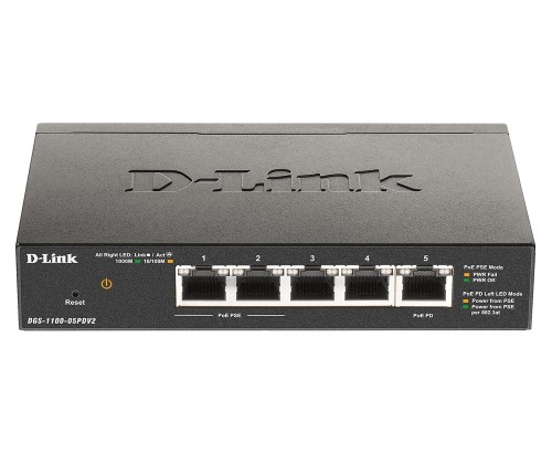 D-Link DGS-1100-05PDV2 łącza sieciowe Zarządzany Gigabit Ethernet (10/100/1000) Obsługa PoE Czarny - 870111