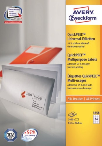 Avery 3658Z samoprzylepne etykiety Prostokąt Biały 2400 szt. - 2583716